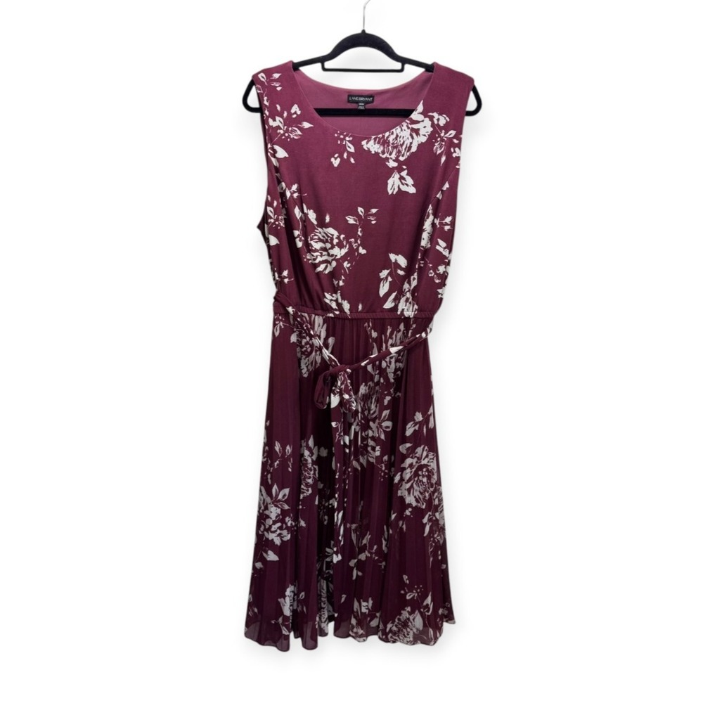 Cottagecore Burgundy Floral Sleeveless Pleated Maxi Midi Tank Dress Belted 22